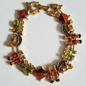 Vintage Christmas Charm Slider Bracelet Stamped S.P